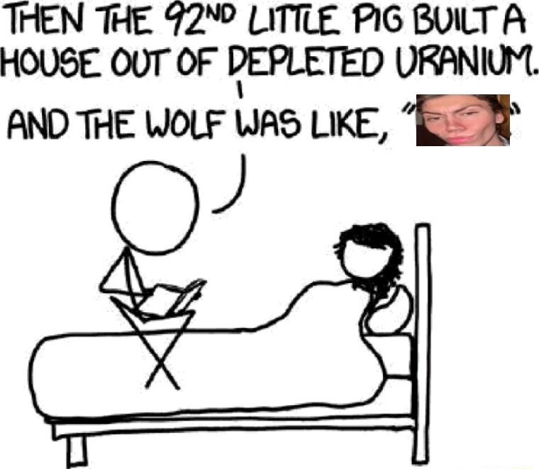 THEN THE 92 LITTLE PG BULT A HOUSE OUT OF DEPLETEO URANIUM AND THE LIOLF WAS ukE BER J