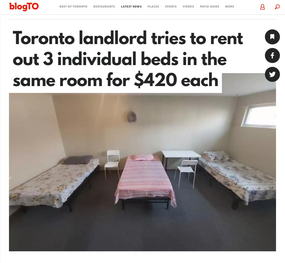 ssssssssss Toronto landlord triestorent out 3 individual beds in the 0 same room for 420 each o