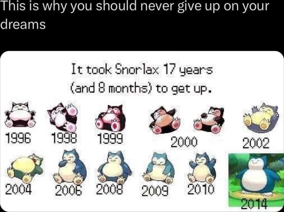 This is why you should never give up on your dreams It took Shorlax 17 years and 8 months to get up D B3 X 5 SFADANNF 2000 5008 2008 o008 2010 O L 201