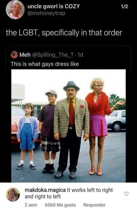 uncle gworl is COZY 72 the LGBT specifically in that order Meh This is what gays dress like makdokamagica It wc tto right and right to left