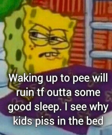 Waking up to pee will ruin tf outta some good sleep. I see why kids piss in the bed