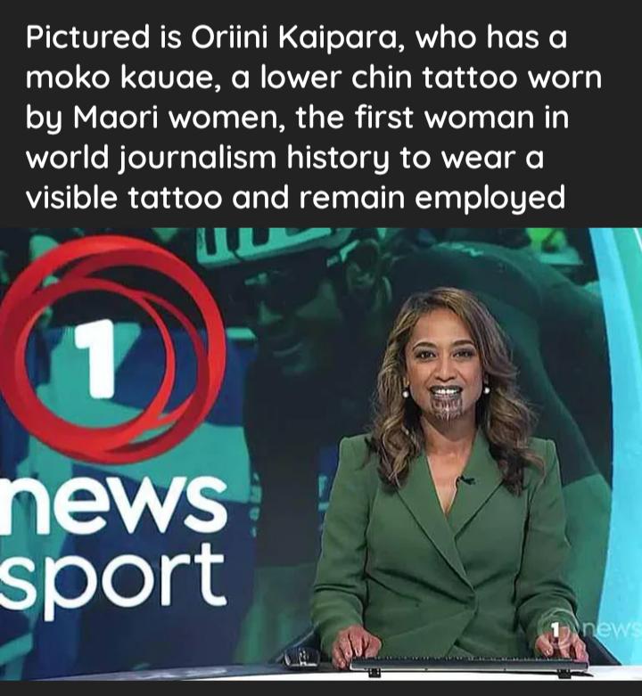 V Te RN T N e To e ge MW s Tl s To 1Y moko kauae a lower chin tattoo worn STVR o ToTA MW o LTo MR S TR TS AWeTy Te y W3 world journalism history to wear a visible tattoo and remain employed U i A