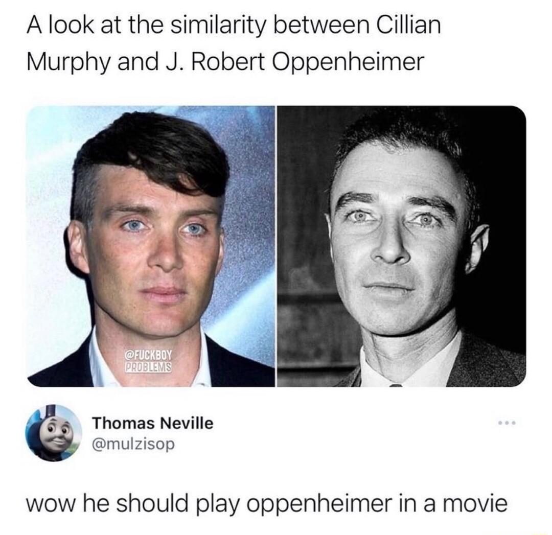 A look at the similarity between Cillian Murphy and J Robert Oppenheimer wow he should play oppenheimer in a movie