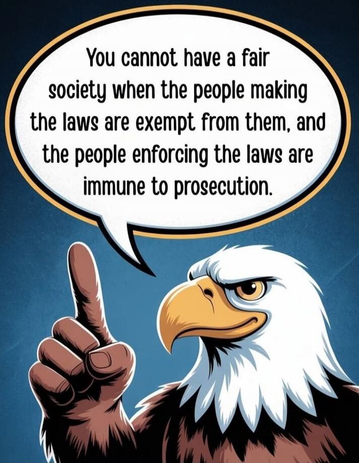 You cannot have a fair society when the people making the laws are exempt from them, and the people enforcing the laws are immune to prosecution.
