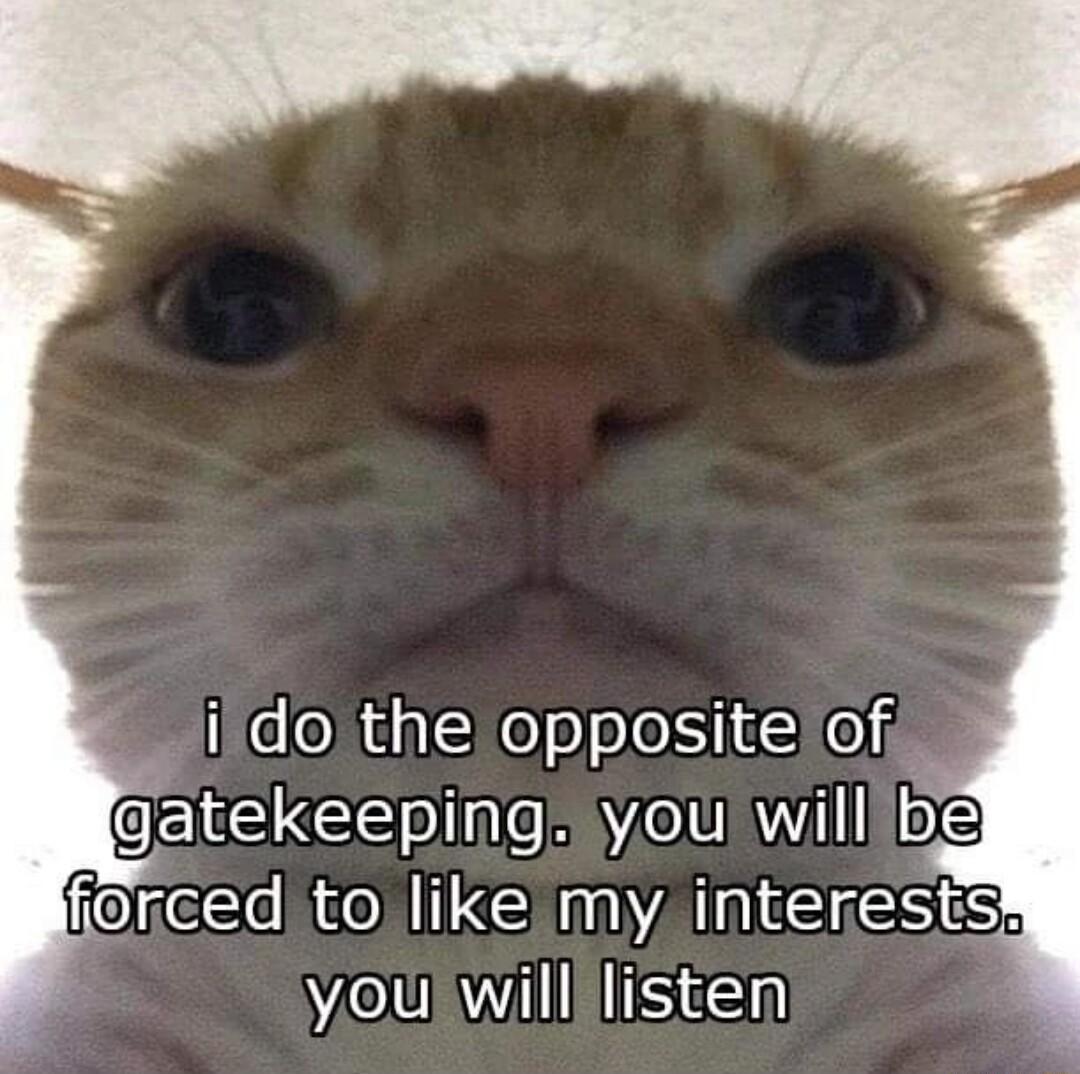 irdo the opposite of gatekeeping youlwilllbe fiorced tolike my interestsh you willilisten