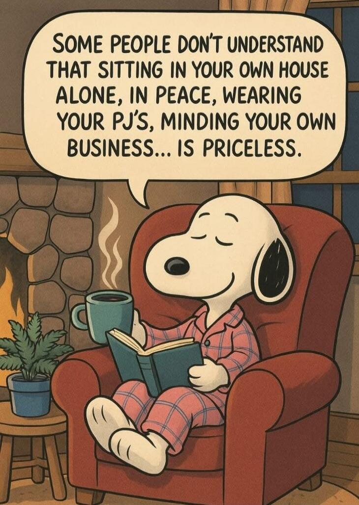 SOME PEOPLE DON'T UNDERSTAND THAT SITTING IN YOUR OWN HOUSE ALONE, IN PEACE, WEARING YOUR PJ'S, MINDING YOUR OWN BUSINESS... IS PRICELESS.