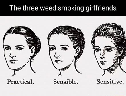 The three weed smoking girlfriends
Practical.
Sensible.
Sensitive.