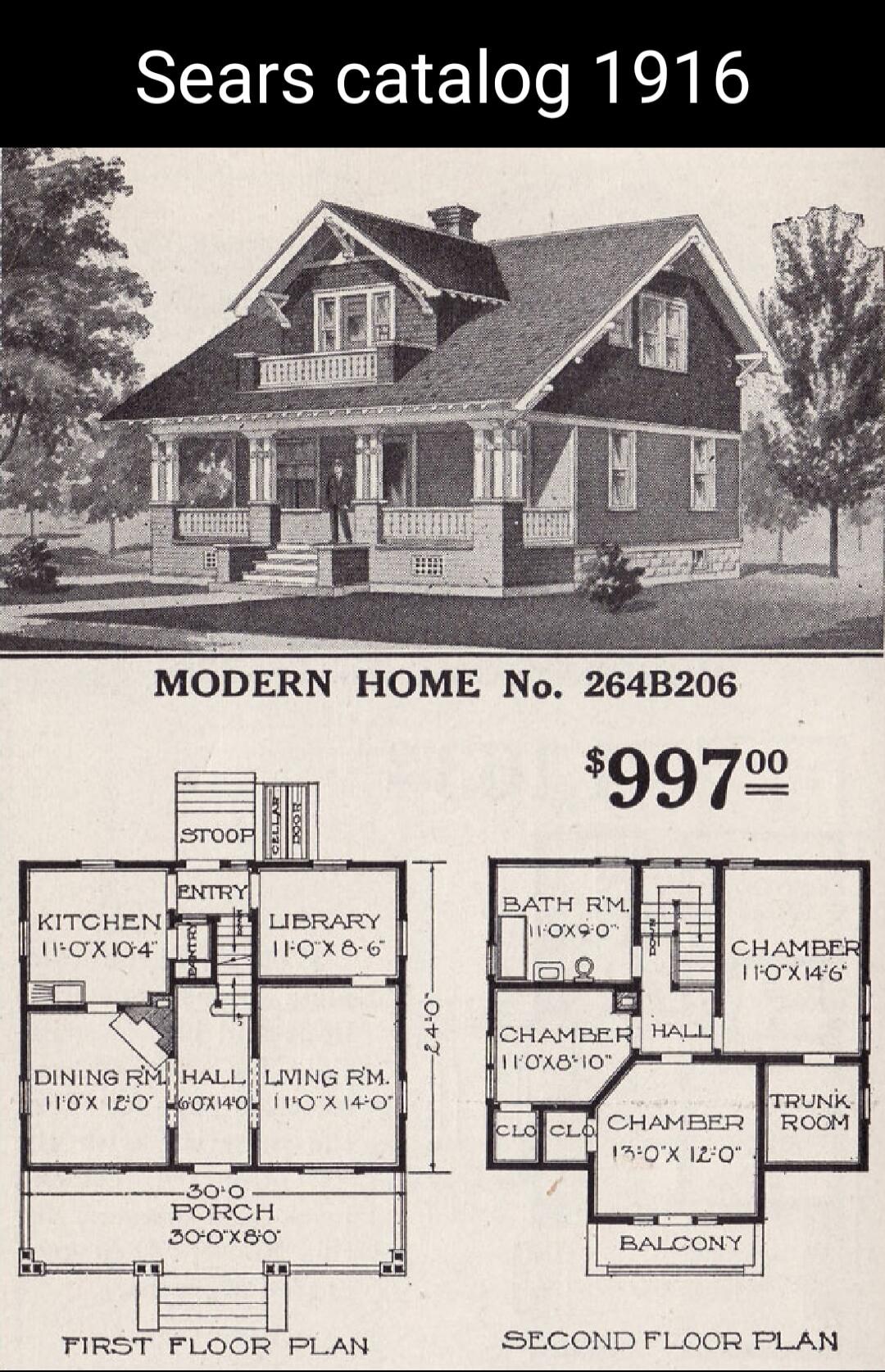 Sears catalog 1916 MODERN HOME No 264B206 9972 FIRST FLOOR PLAN SECOND FLOOR PLAN