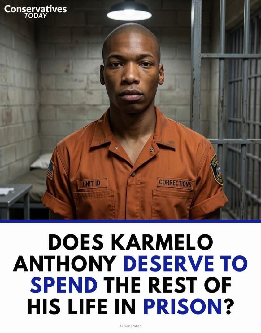 Conservatives TODAY. UNIT ID. CORRECTIONS. DOES KARMELO ANTHONY DESERVE TO SPEND THE REST OF HIS LIFE IN PRISON? AI Generated.