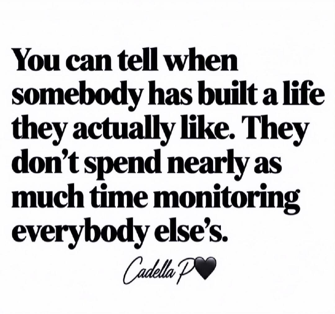 You can tell when somebody has built a life they actually like. They don't spend nearly as much time monitoring everybody else's. Cadella P❤