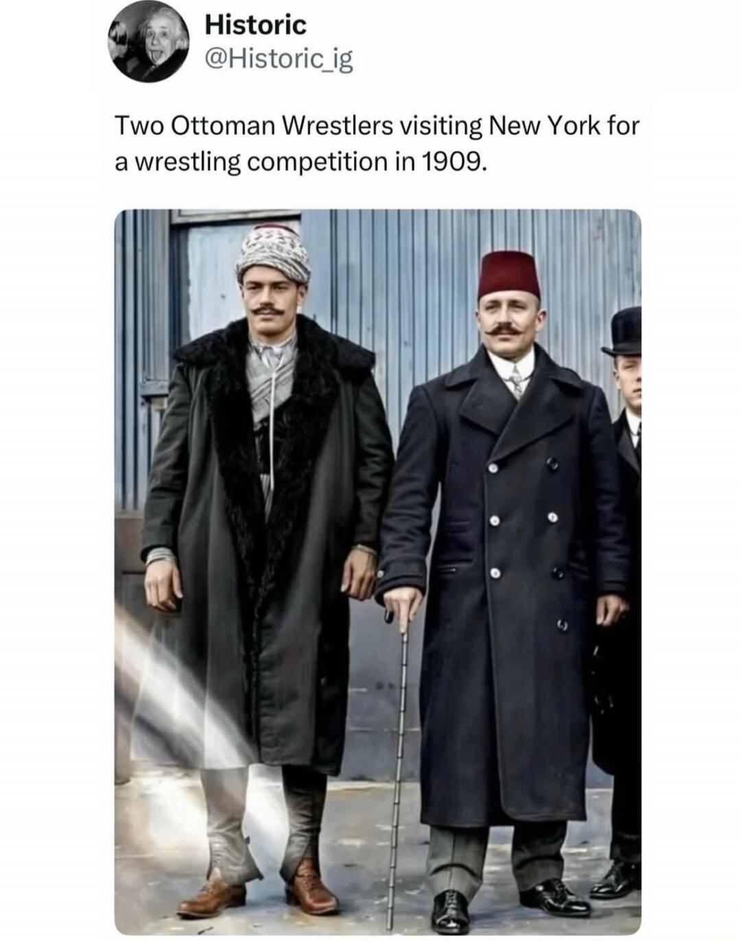 Two Ottoman Wrestlers visiting New York for a wrestling competition in 1909.