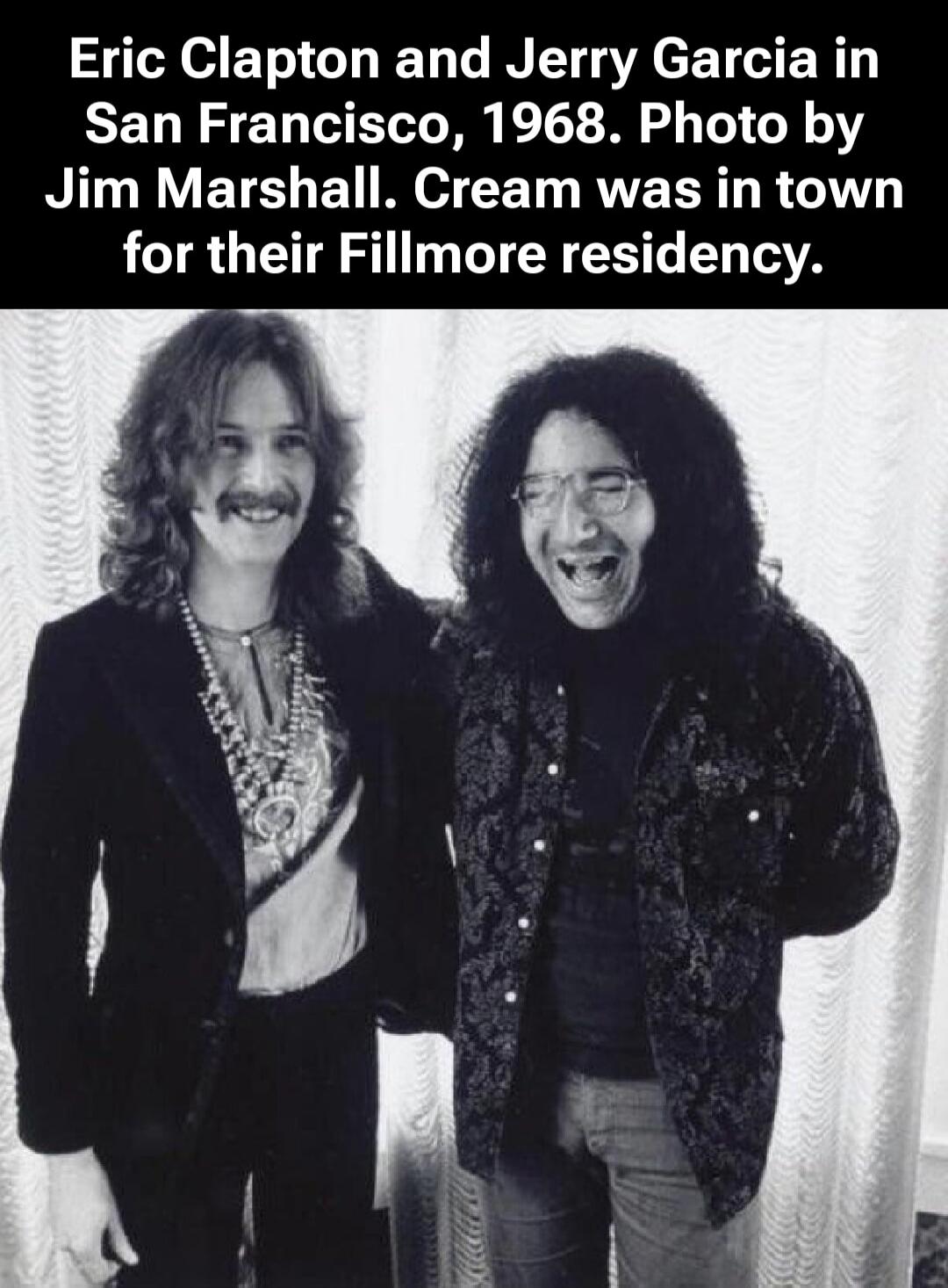 Eric Clapton and Jerry Garcia in San Francisco, 1968. Photo by Jim Marshall. Cream was in town for their Fillmore residency.