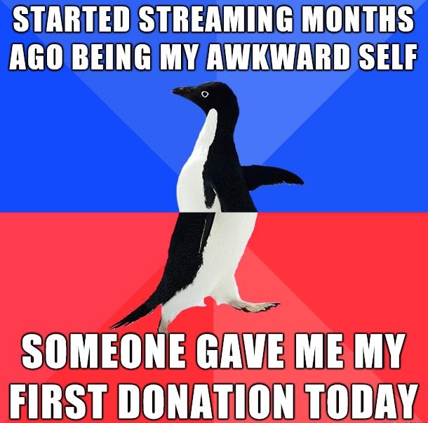 STARTED STREAMINGIMONTHS AGOBEING MY AWKWARDISELF SOMEONE GAVEMEMY FIRST DONATION TODAY