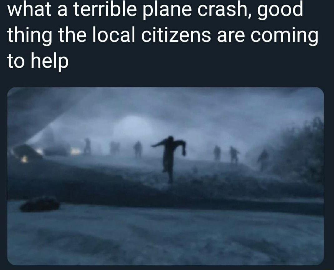 what a terrible plane crash good thing the local citizens are coming to help