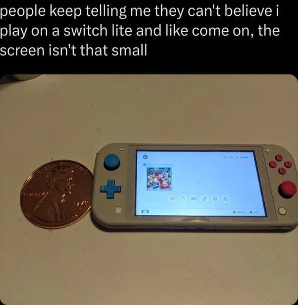 people keep telling me they cant believe i play on a switch lite and like come on the screen isnt that small