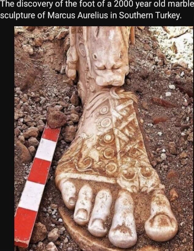 The discovery of the foot of a 2000 year old marble sculpture of Marcus Aurelius in Southern Turkey