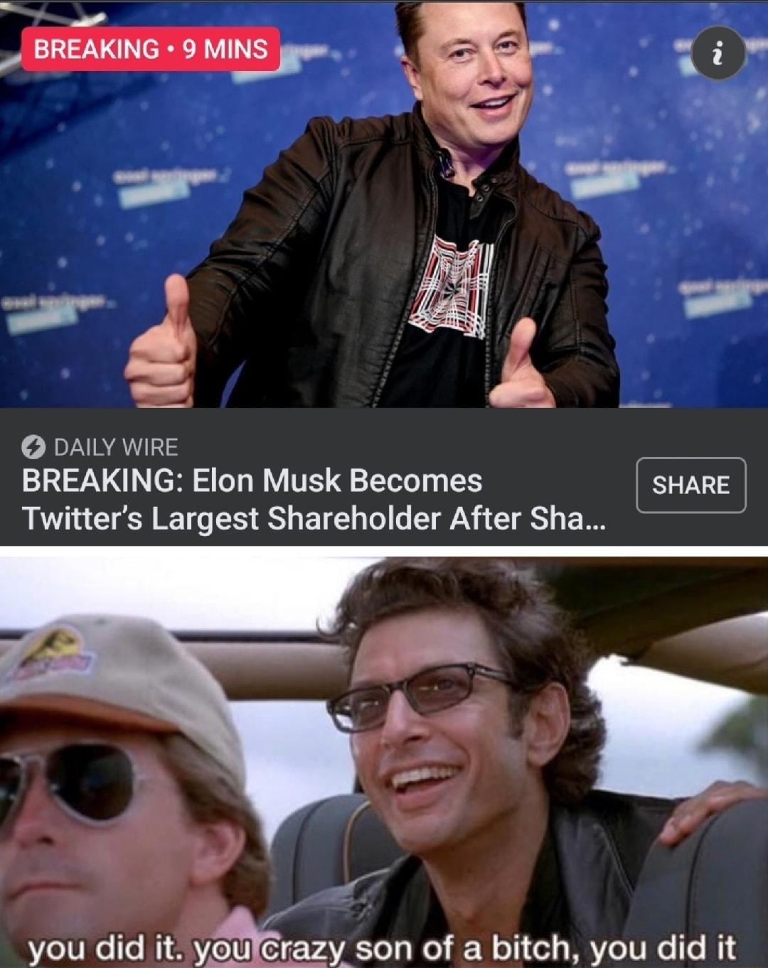 BREAKING 9 MINS s el Ll ek e b Ee 4 D NINAWIIRE BREAKING Elon Musk Becomes Twitters Largest Shareholder After Sha Ze1Vielo you tcrazx Yol lel F Wol ol s MAVZeTU N T Wi