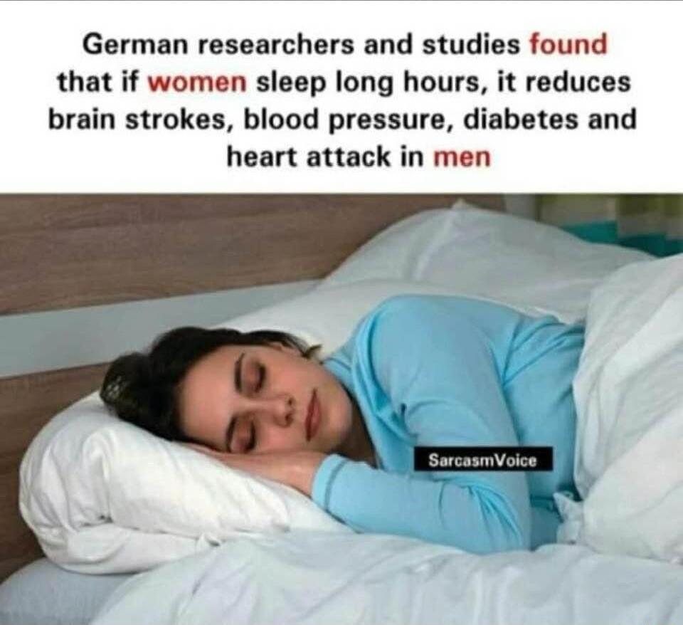 German researchers and studies found that if women sleep long hours it reduces brain strokes blood pressure diabetes and heart attack in men
