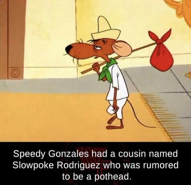 Speedy Gonzales had a cousin named Slowpoke Rodriguez who was rumored to be a pothead.