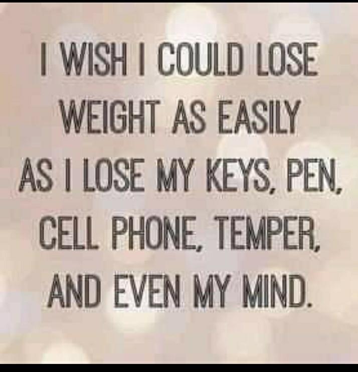 WISH COULD LOSE WEIGHT AS EASILY AS LOSE MY KEYS PEN CELL PHONE TEMPER AND EVEN MY MIND