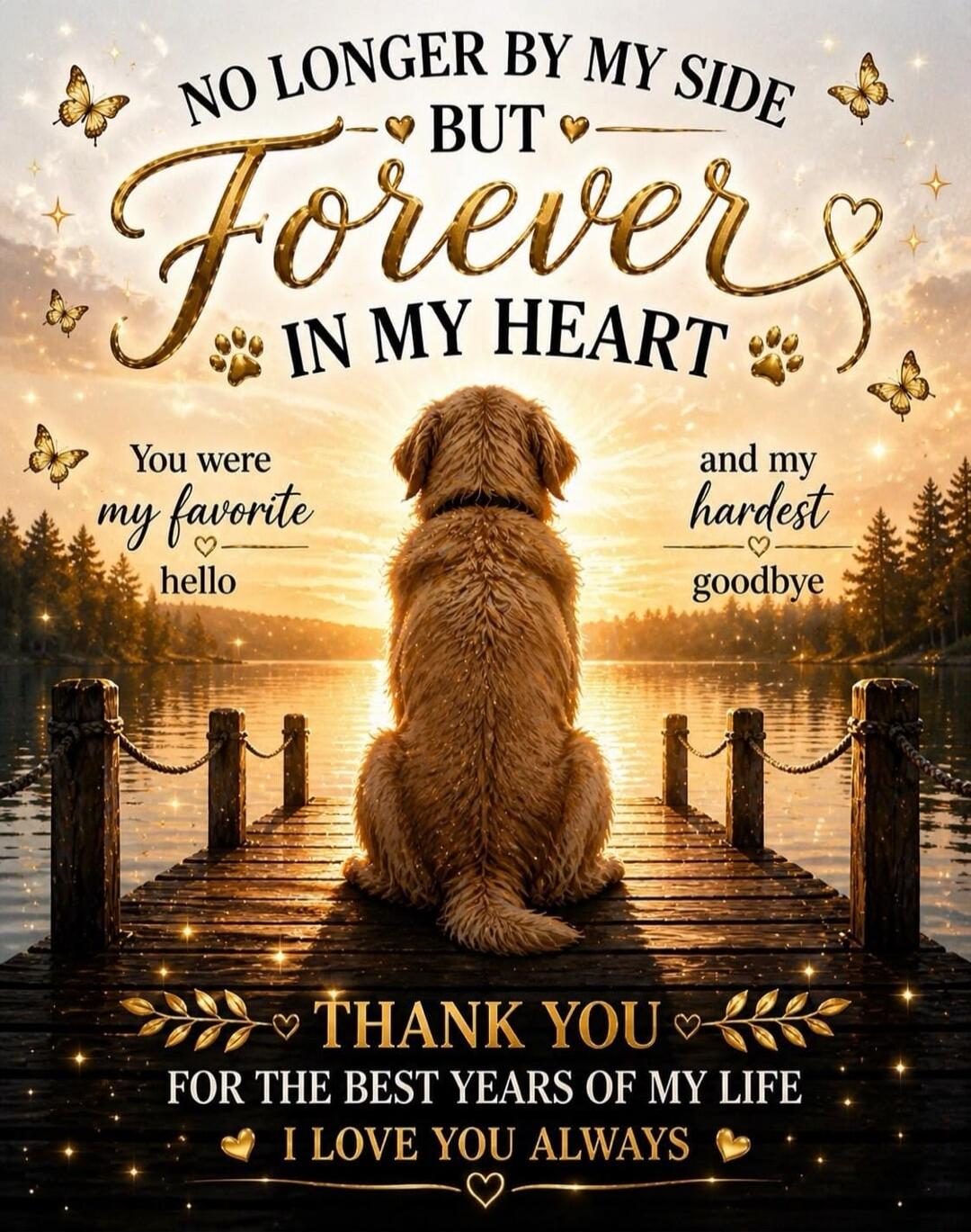 NO LONGER BY MY SIDE BUT FOREVER IN MY HEART. You were my favorite hello and my hardest goodbye. THANK YOU FOR THE BEST YEARS OF MY LIFE. I LOVE YOU ALWAYS.