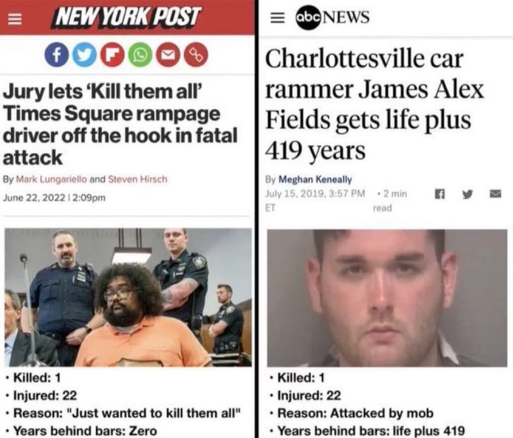 T 006000 Jury lets Kill them all Times Square rampage driver off the hook in fatal attack Aasns Baliad banie Shis Charlottesville car rammer James Alex Fields gets life plus 419 years 5 Meghan Kenesty Snannsiad g i shus il