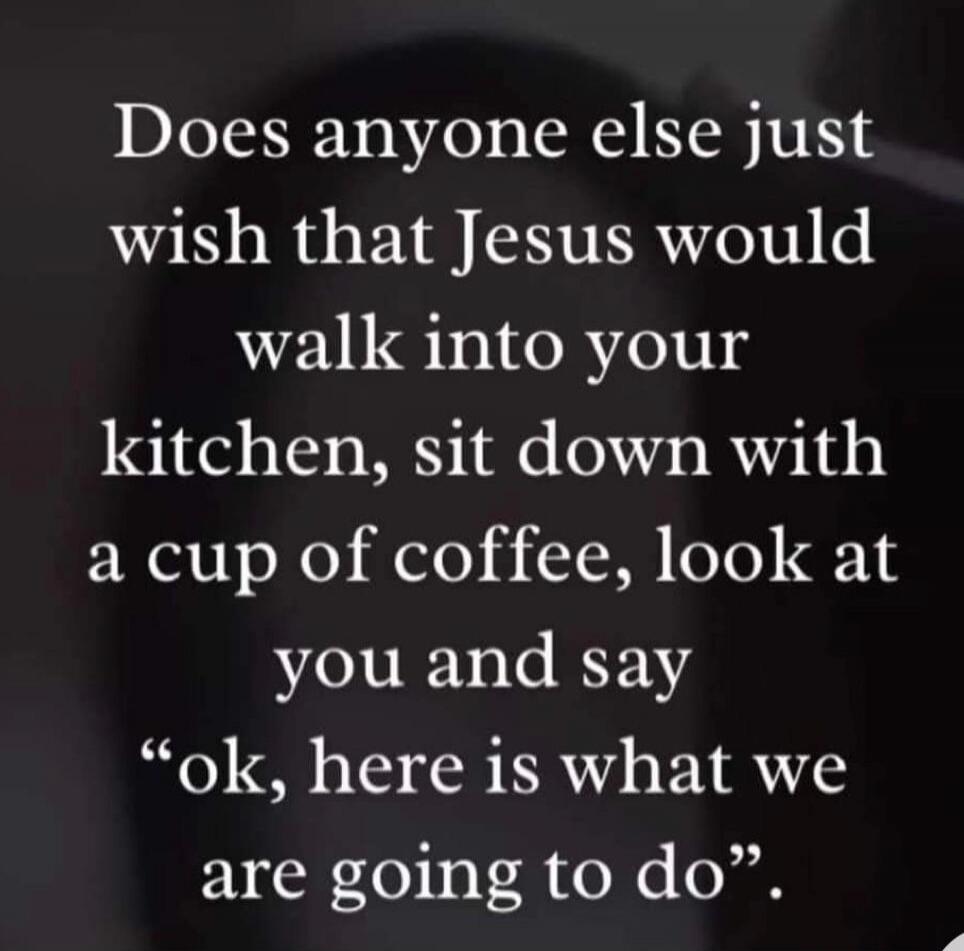 Does anyone else just wish that Jesus would walk into your kitchen, sit down with a cup of coffee, look at you and say 