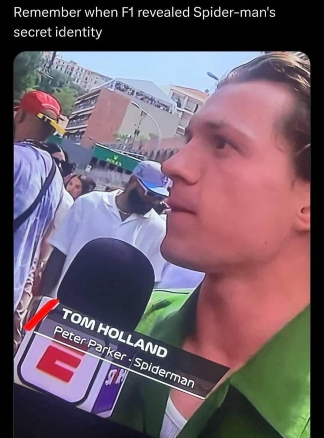 Remember when F1 revealed Spider-man's secret identity. TOM HOLLAND Peter Parker - Spiderman