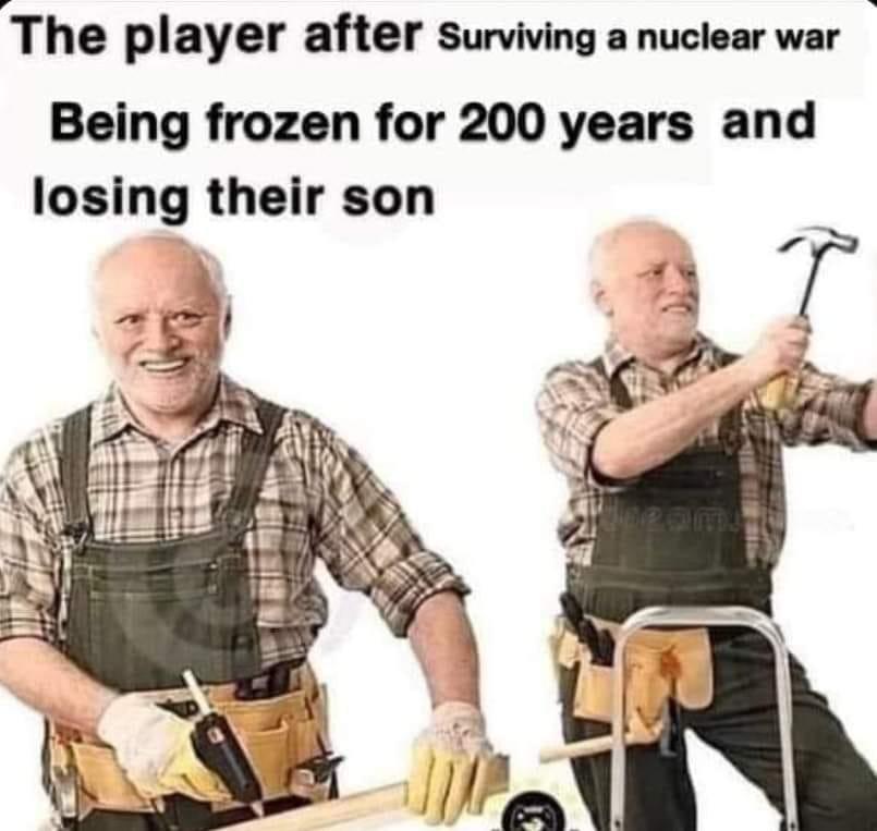 The player after surviving a nuclear war Being frozen for 200 years and losing their son