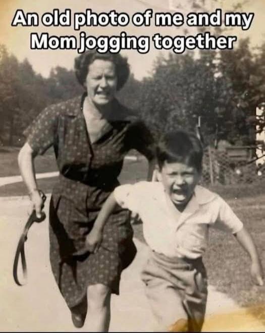 An old photo of me and my Mom jogging together