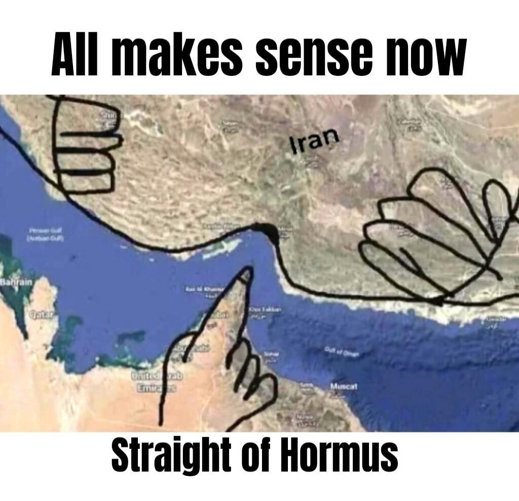 All makes sense now Iran Bahrain Qatar United Arab Emirates Muscat Straight of Hormus