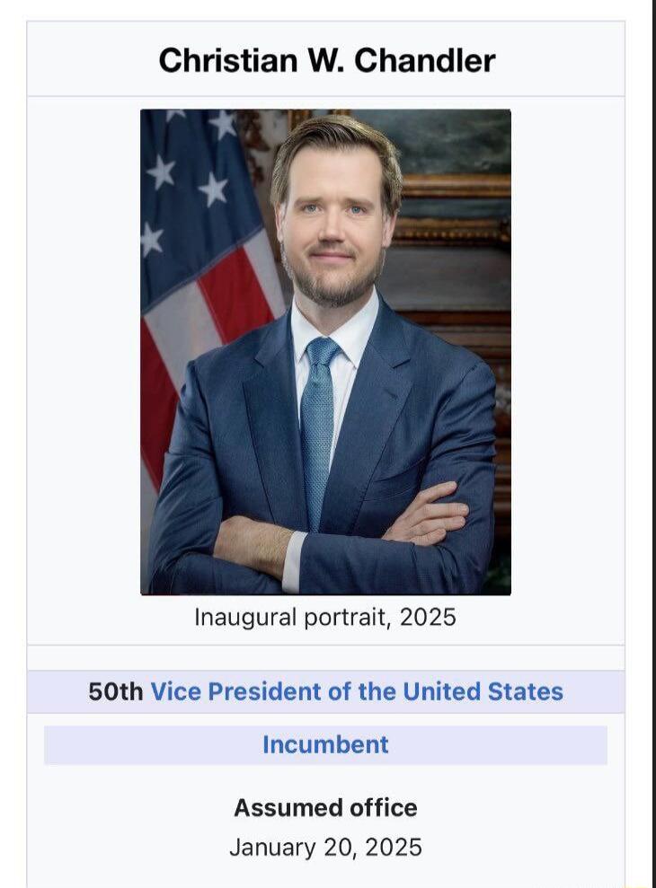 Christian W Chandler Inaugural portrait 2025 50th Vice President of the United States Incumbent Assumed office January 20 2025