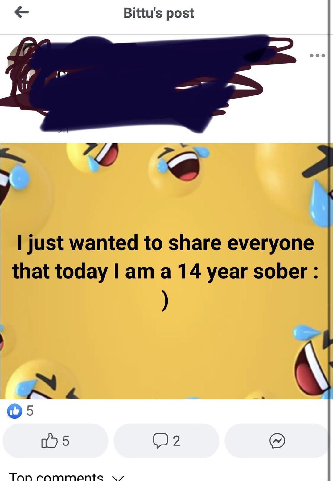 Bittus post Y 3 just wanted to share everyone that today am a 14 year sober 5 Tan commante s