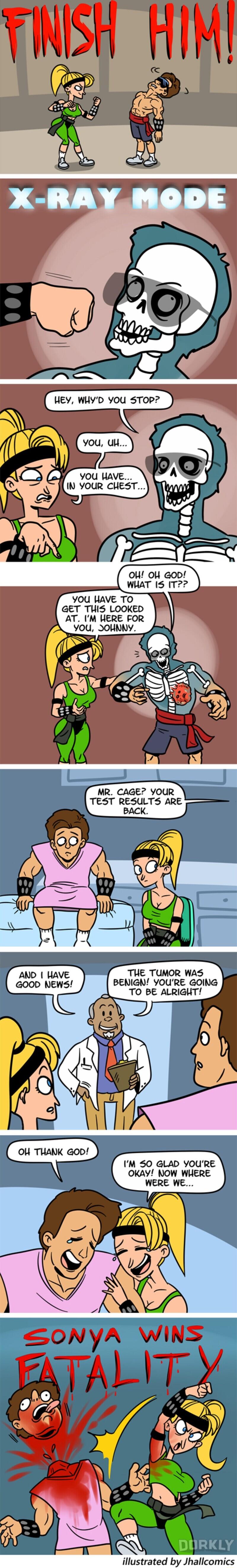 AN HEY WHYD YOou STOP You UH o YOU HAVE IN YOUR CHEST OH oH GoD WHAT IS T MR CAGE YOUR TEST RESULTS ARE THE TUMOR WAS BENIGN YOURE GOING TO BE ALRIGHT IM S0 GLAD YOURE OKAY NOW WHERE illustrated by Jhallcomics