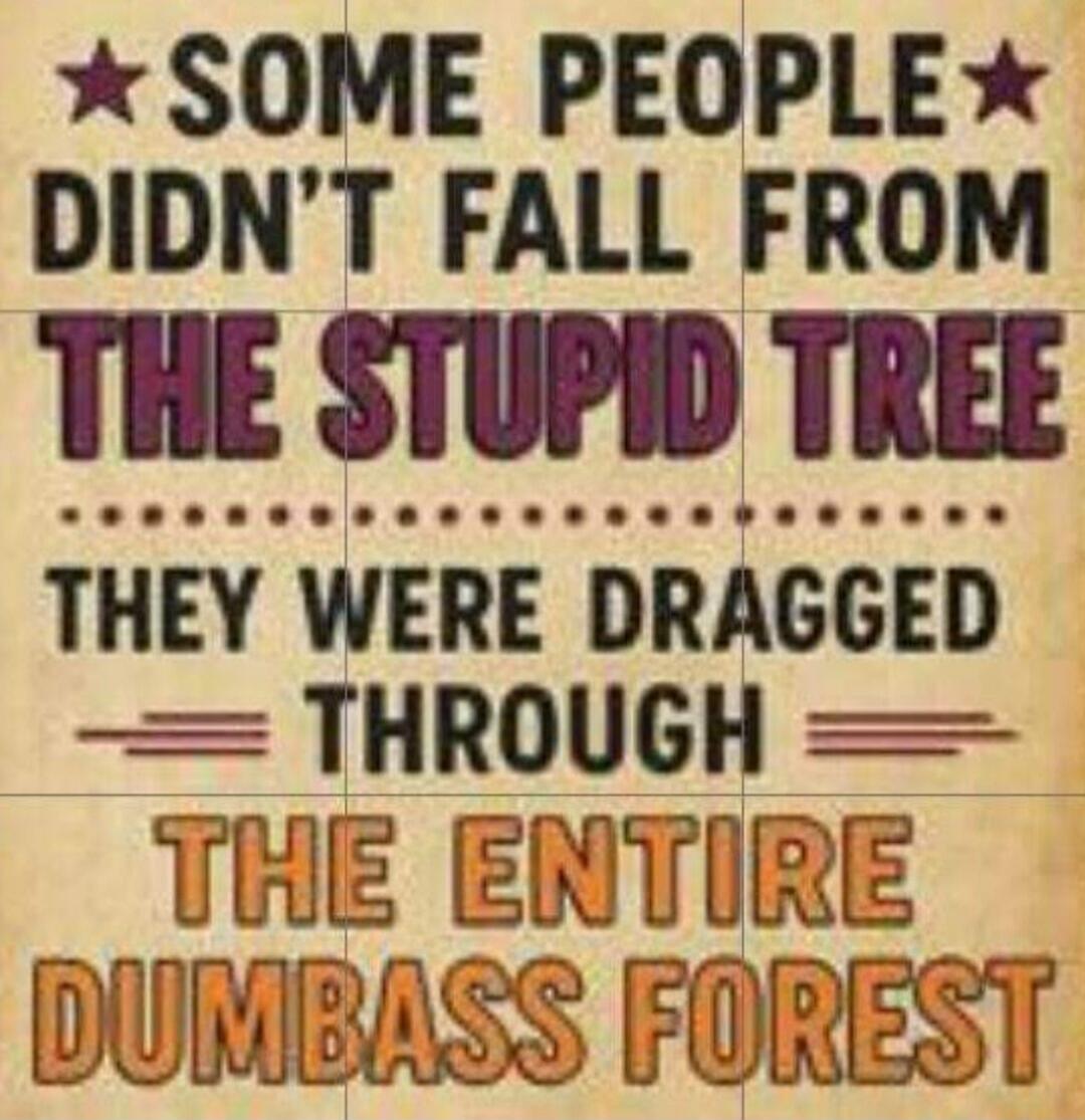 SOME PEOPLE DIDN'T FALL FROM THE STUPID TREE THEY WERE DRAGGED THROUGH THE ENTIRE DUMBASS FOREST