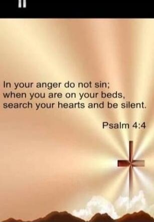 In your anger do not sin; when you are on your beds, search your hearts and be silent. Psalm 4:4