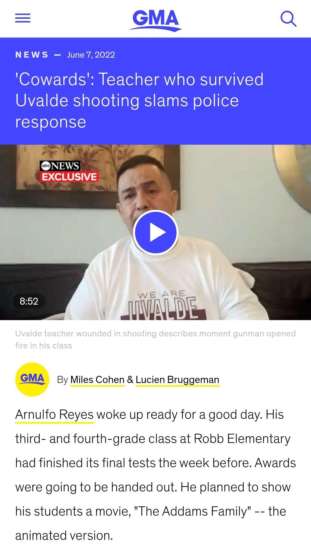 oI A NIY3 4 U By Miles Cohen Lucien Bruggeman Arnulfo Reyes woke up ready for a good day His third and fourth grade class at Robb Elementary had finished its final tests the week before Awards were going to be handed out He planned to show his students a movie The Addams Family the animated version