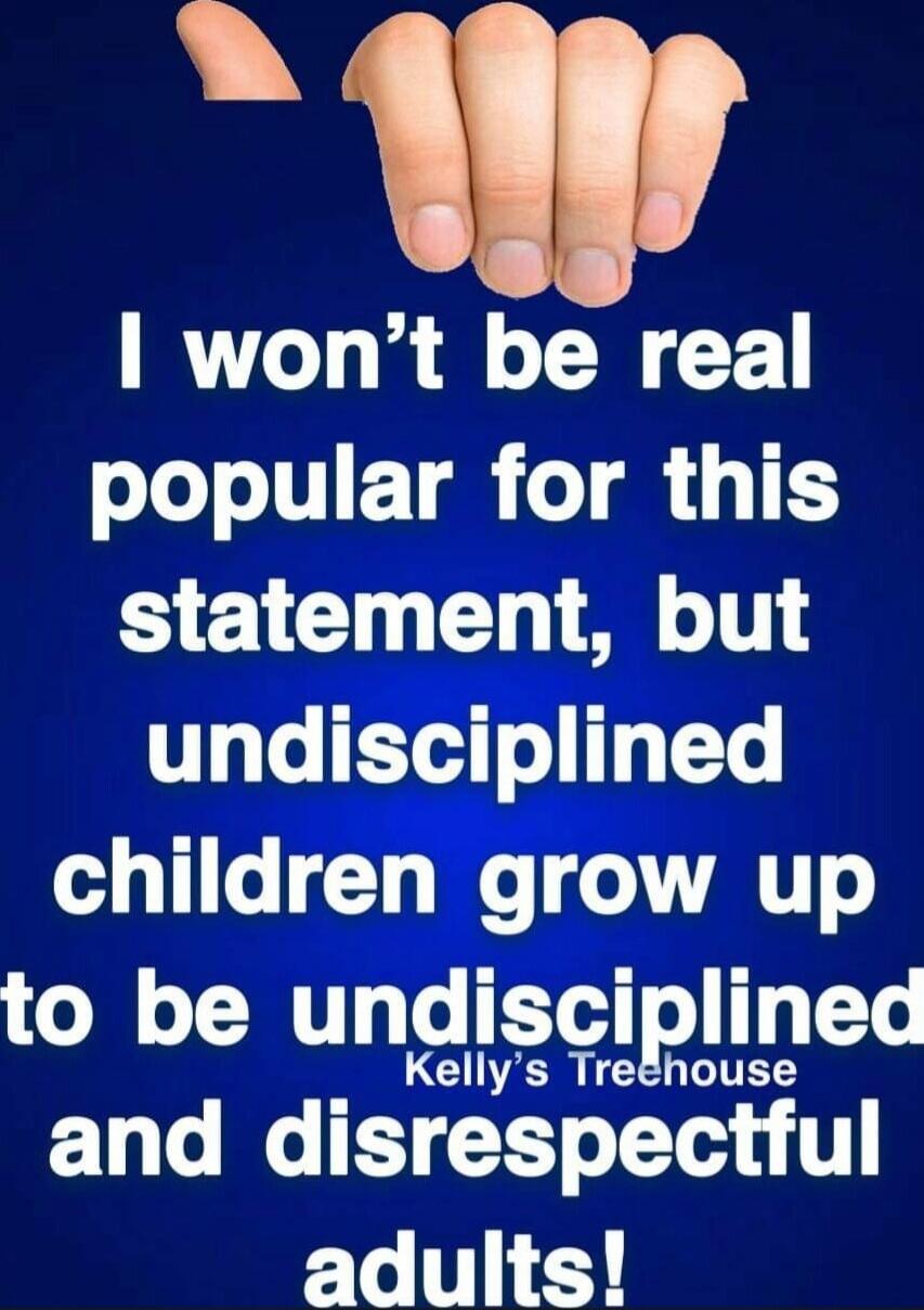 I won't be real popular for this statement, but undisciplined children grow up to be undisciplined and disrespectful adults! Kelly's Treehouse