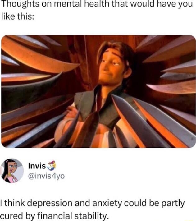 Ihougnts on mental heaith that would have you like this o Invis 5 invisdyo think depression and anxiety could be partly cured by financial stability