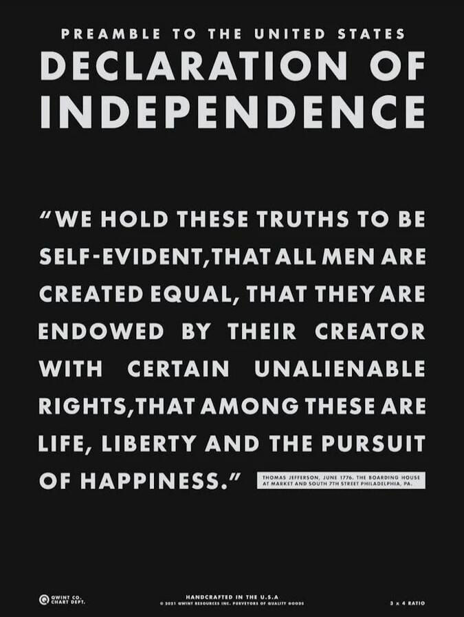 PREAMBLE TO THE UNITED STATES DECLARATION OF INDEPENDENCE 