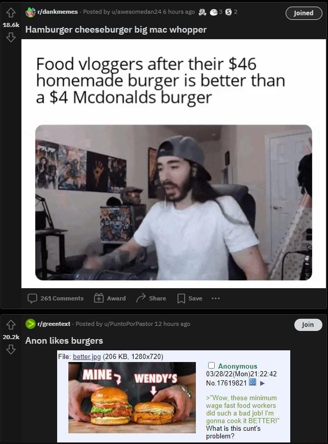 L se s 6 Hamburger cheeseburger big mac whopper Food vloggers after their 46 homemade burger is better than a 4 Mcdonalds burger et 202k Anon likes burgers MINE L MINE wenoys Vlf