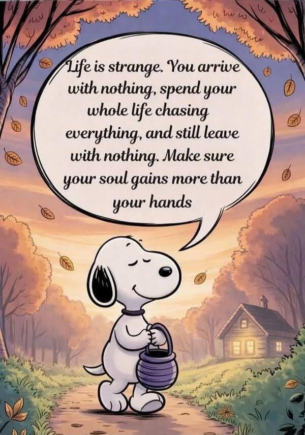 Life is strange. You arrive with nothing, spend your whole life chasing everything, and still leave with nothing. Make sure your soul gains more than your hands
