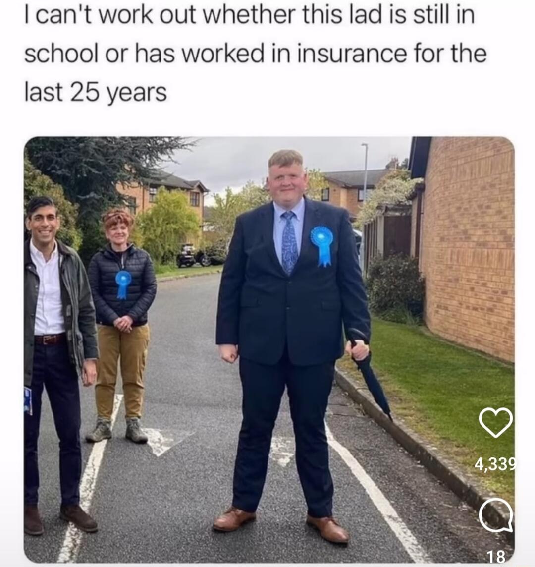 cant work out whether this lad is still in school or has worked in insurance for the last 25 years