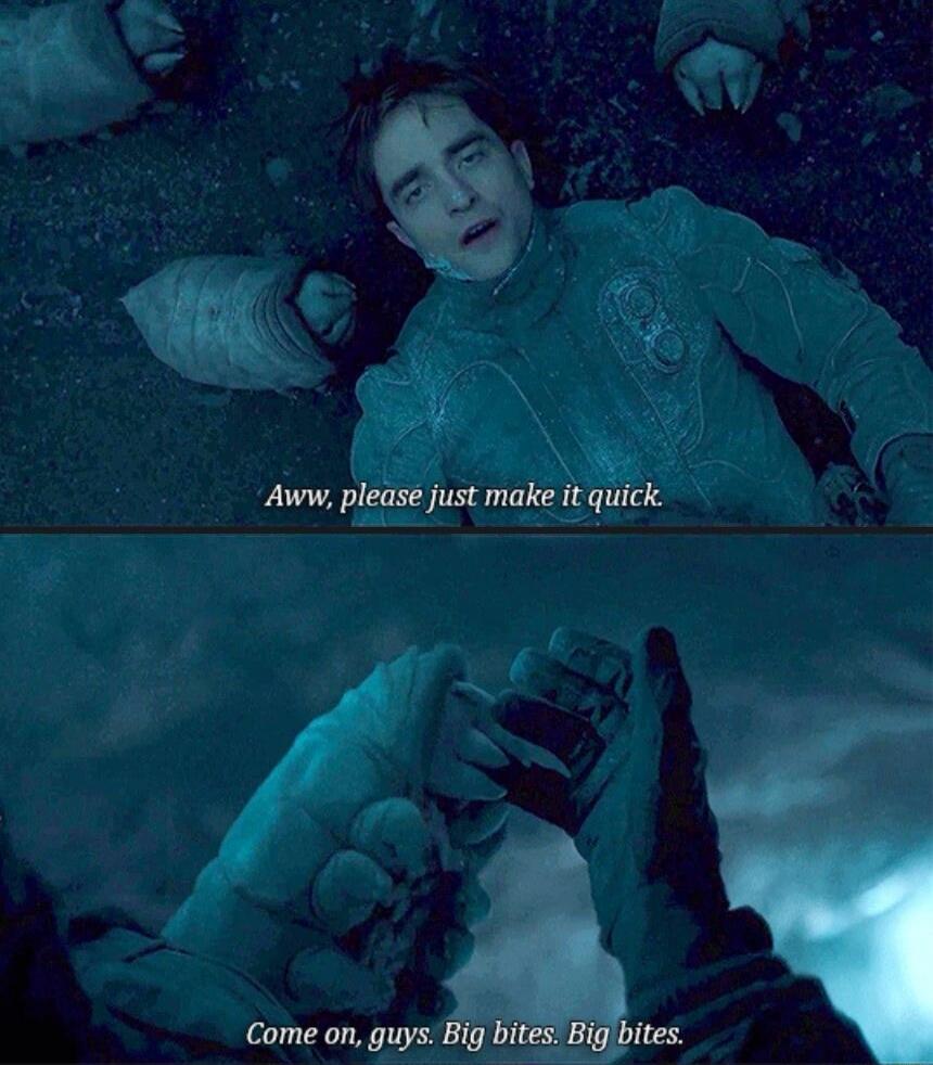 Aww, please just make it quick. Come on, guys. Big bites. Big bites.