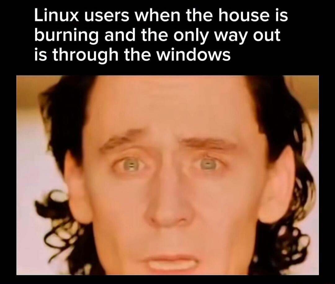 Linux users when the house is burning and the only way out is through the windows
