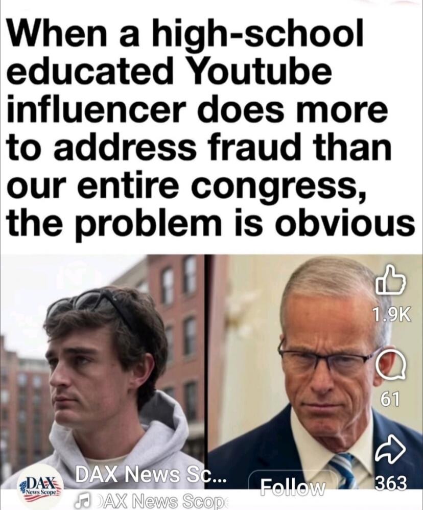 When a high-school educated Youtube influencer does more to address fraud than our entire congress, the problem is obvious. DAX News Sc... Follow
