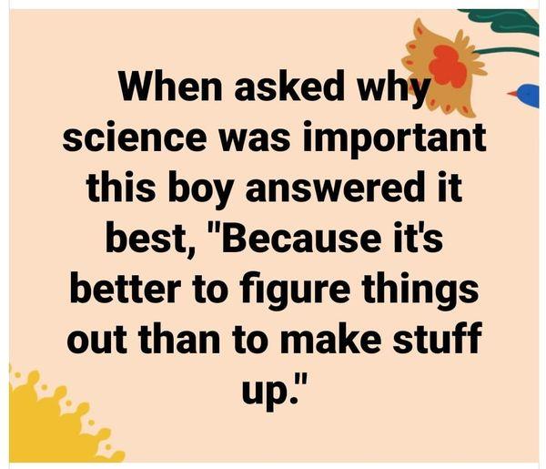 R When asked wl science was important this boy answered it best Because its better to figure things out than to make stuff up