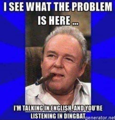 I SEE WHAT THE PROBLEM IS HERE... I'M TALKING IN ENGLISH, AND YOU'RE LISTENING IN DINGBAT