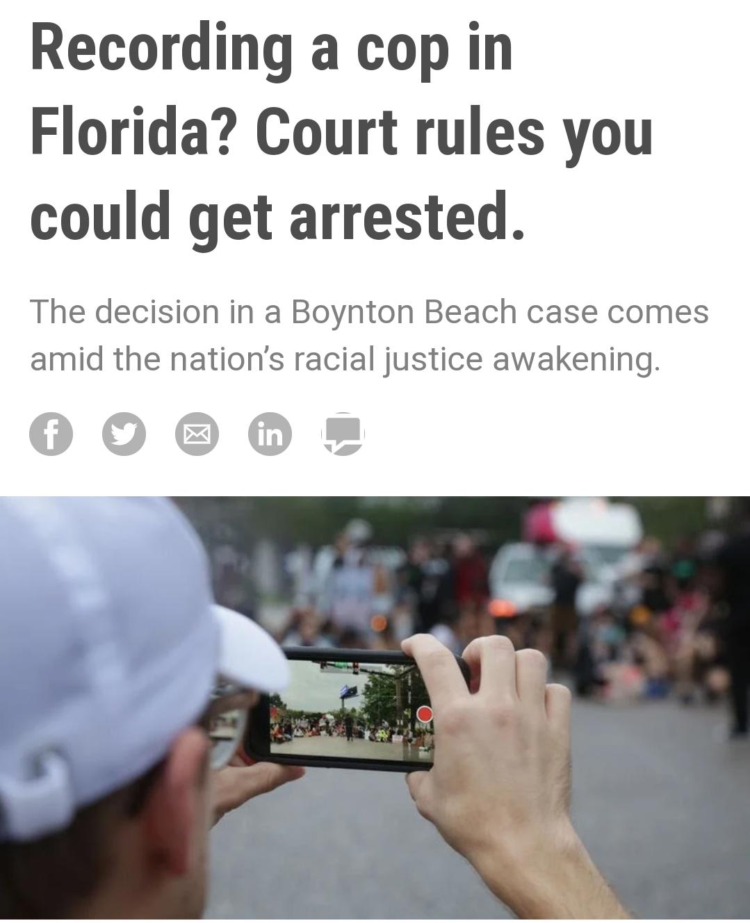 Recording a cop in Florida Court rules you could get arrested The decision in a Boynton Beach case comes amid the nations racial justice awakening