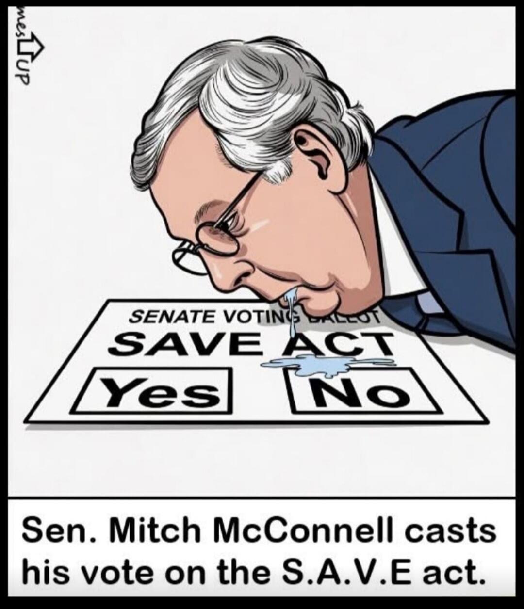 mesTup SENATE VOTING BALLOT SAVE ACT Yes No Sen. Mitch McConnell casts his vote on the S.A.V.E act.